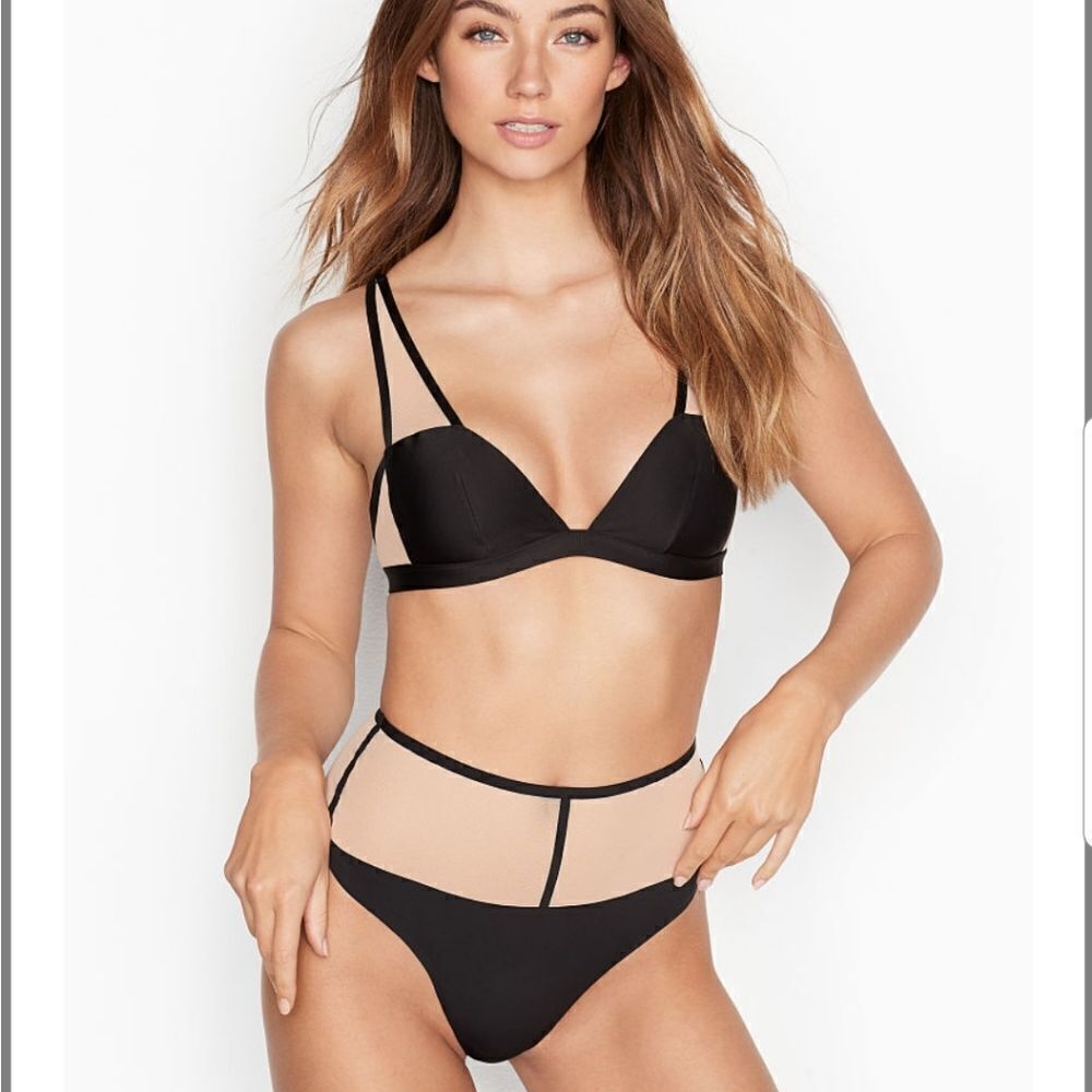 Victorias secret Black Nude Sheer Bra Panty Set SIZE XS NWT SEXY